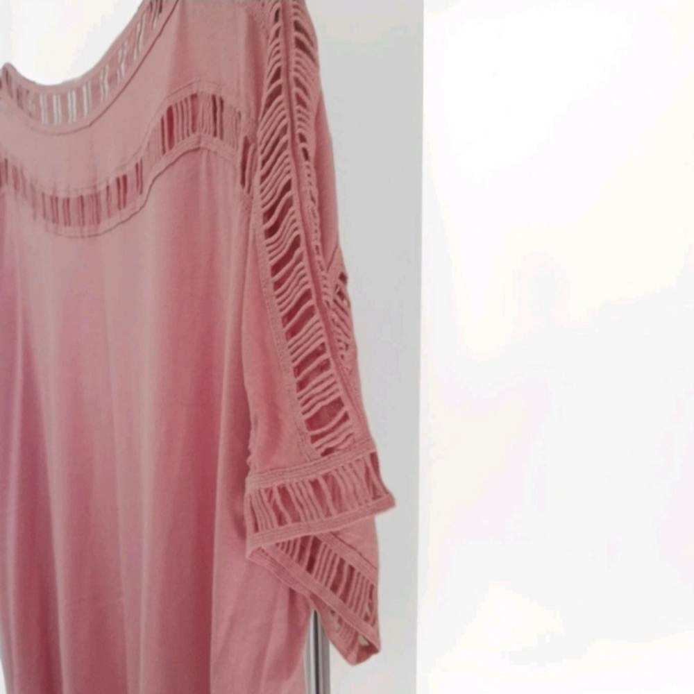 Roaman’s Women’s Plus Size Ladder Stitch Tee 2X Desert Rose Boho Tunic Top